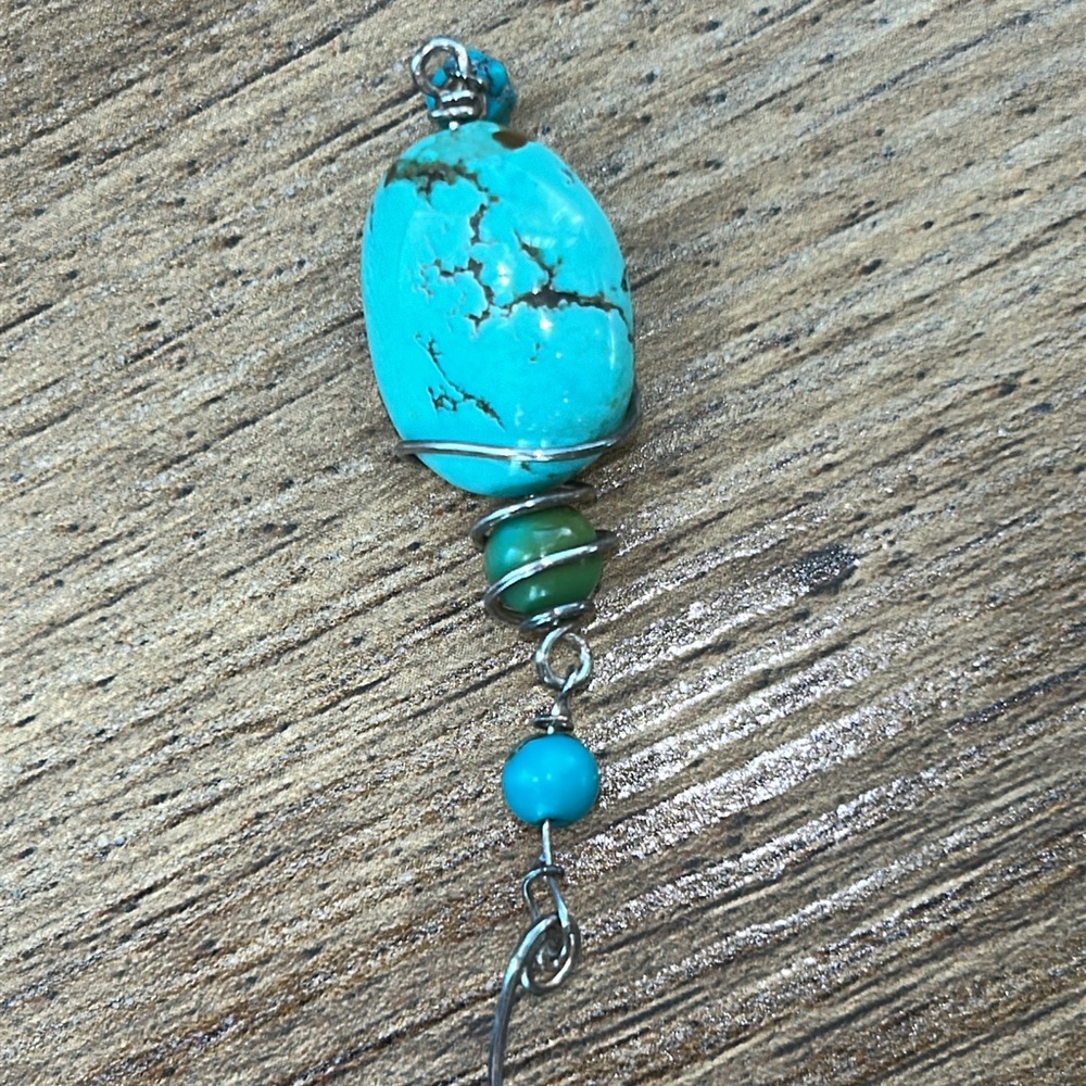 Boho Vintage silver turquoise statement 
Y necklace and earrings. - Picture 8 of 10